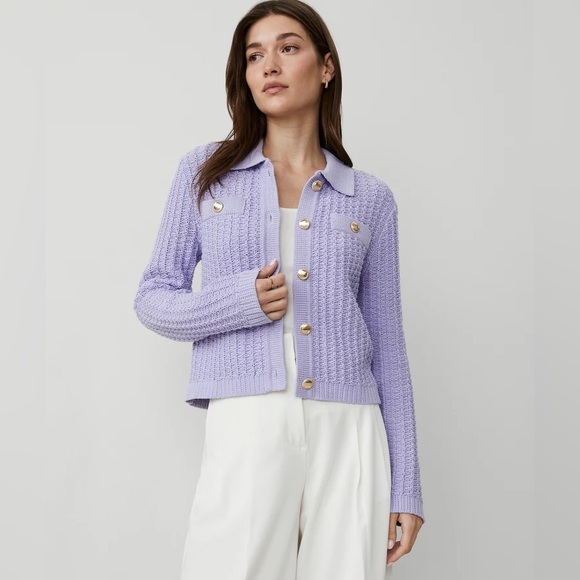 Ann Taylor Sweaters - Ann Taylor Purple Sweater Cardigan Jacket Lavender Gold Buttons Medium Petite *B
